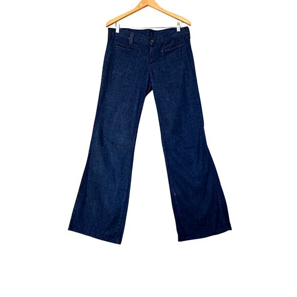 VTG 70s Flare Jeans Womens sz 10 Blue Denim Bell Bottom Mid Rise Festival Boho - Picture 1 of 9